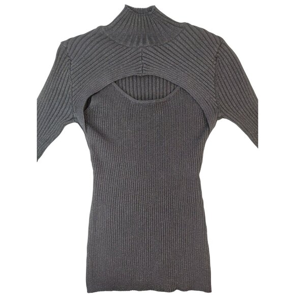 Women's Ribbed Knit Open Back Sweater Top xs - Picture 9 of 13